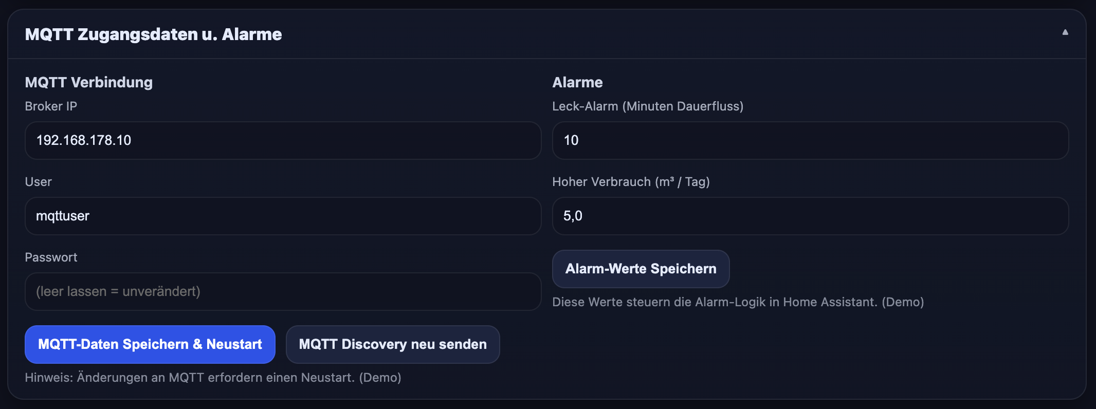 Dashboard: MQTT und Alarme