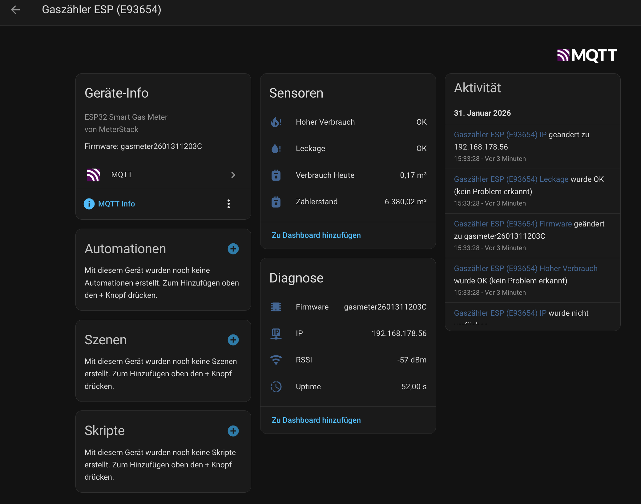 Integration: lokale Dienste, MQTT und Dashboard
